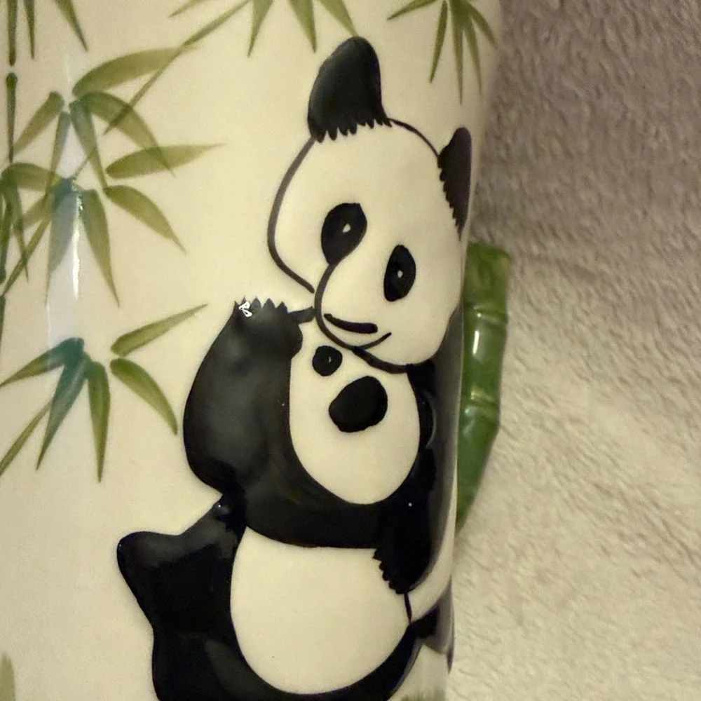 Pier 1 Imports Panda Bear & Cub Bamboo 3D Mug Cup